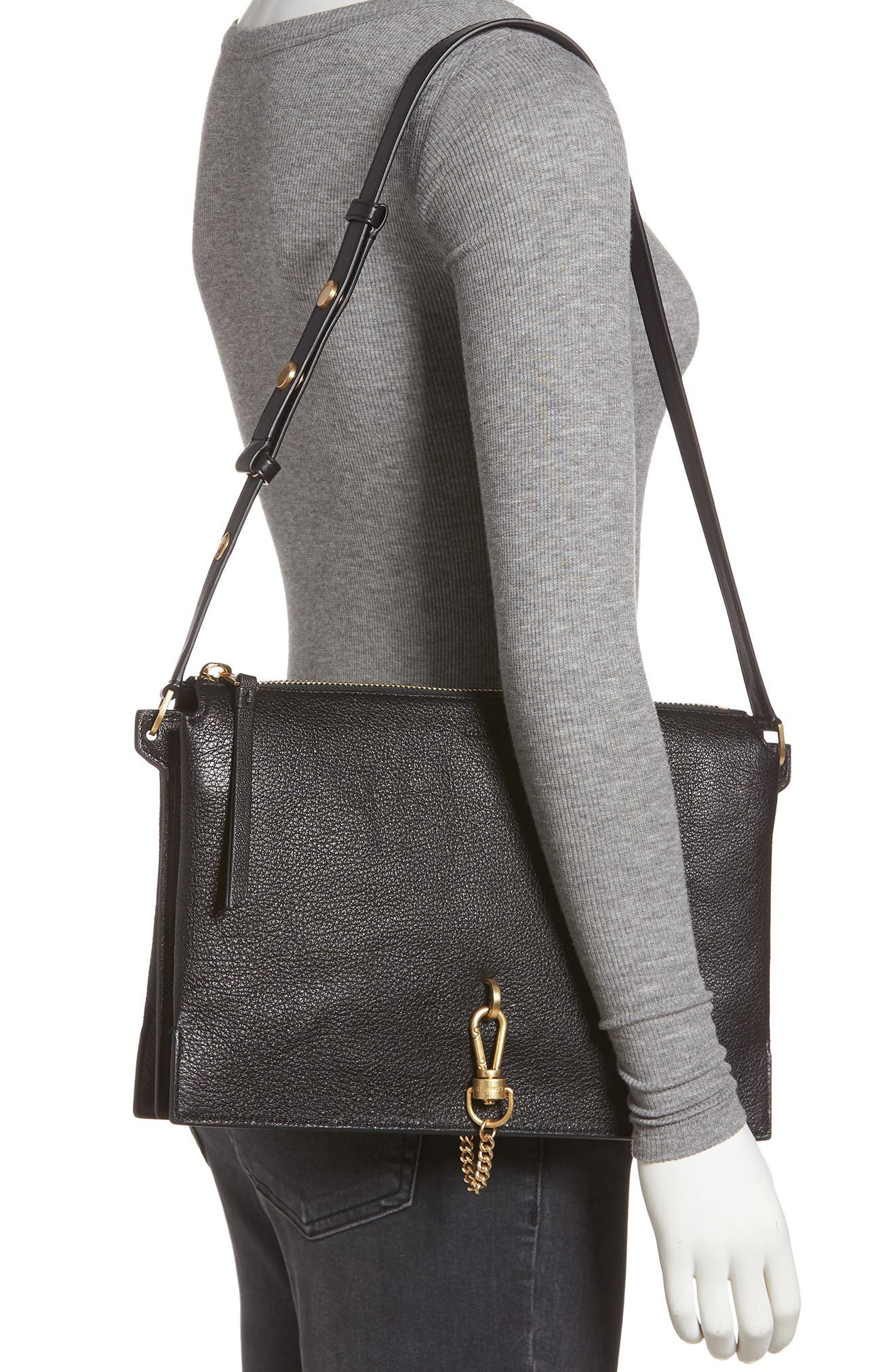 AllSaints Sheringham Leather Shoulder Bag, Alternate, color, 