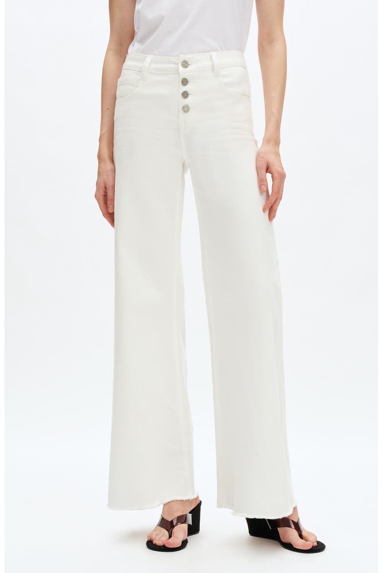 Frayed Exposed Button Mid Rise Wide Leg Jeans, Main, color, WHITE