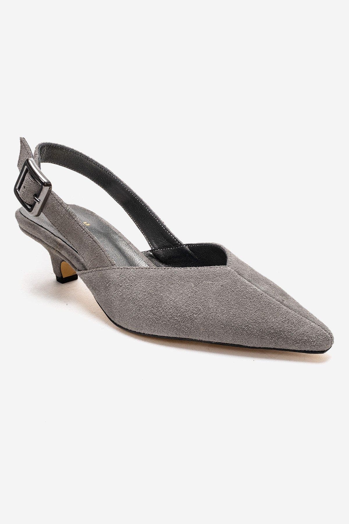 Forever & Always Shoes Dioris Leather Slingback Kitten Heel Pump, Alternate, color, Grey Suede