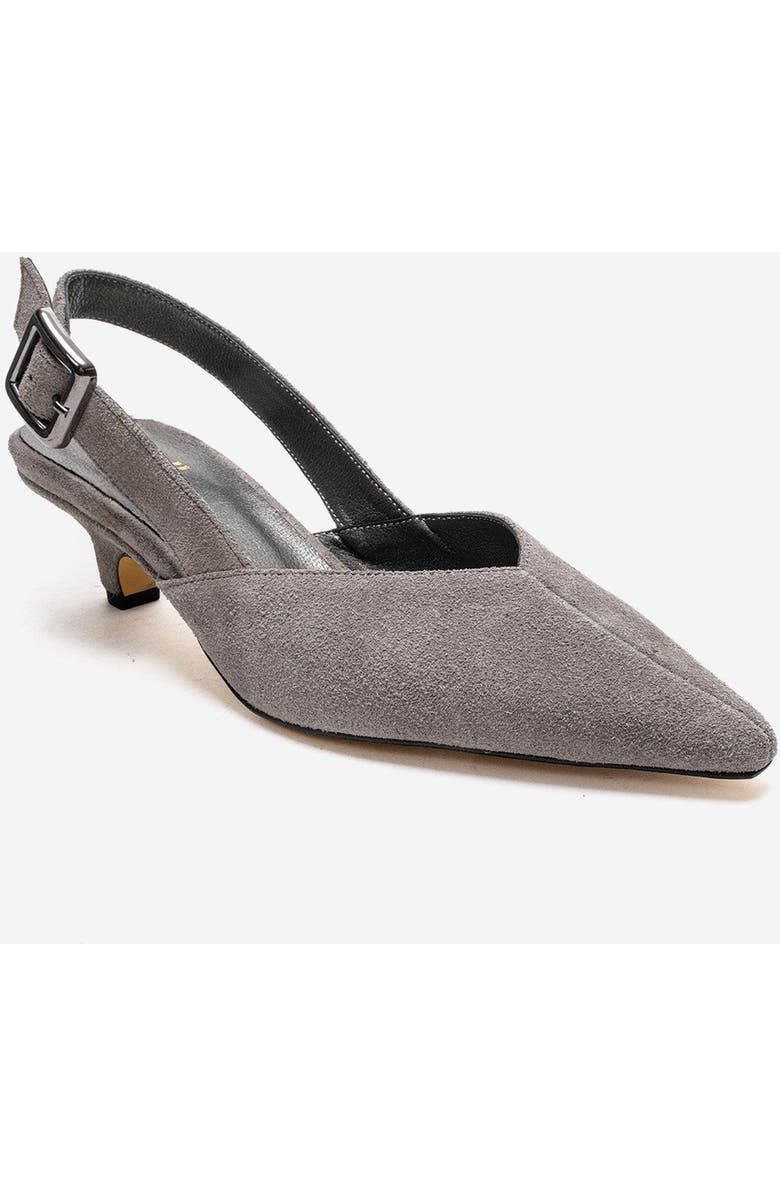 Forever & Always Shoes Dioris Leather Slingback Kitten Heel Pump, Alternate, color, Grey Suede