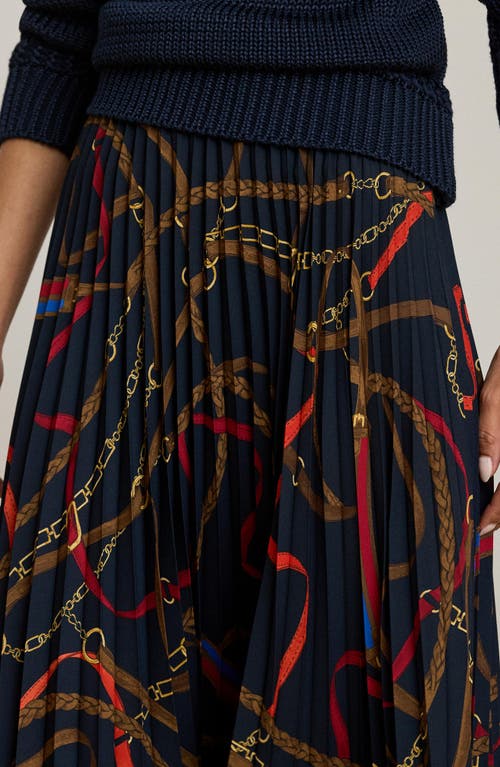 Ralph Lauren Lauren Belting Print Pleated Georgette Skirt In Brown