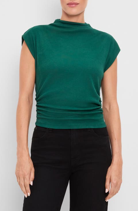 Amara Ruched Cowl Neck Rib T-Shirt