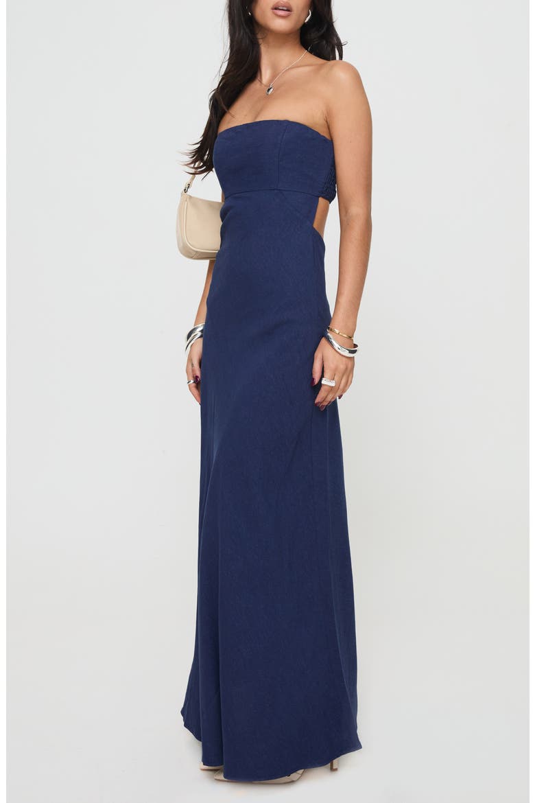 Yahir Strapless Linen Blend Maxi Dress, Alternate, color, NAVY