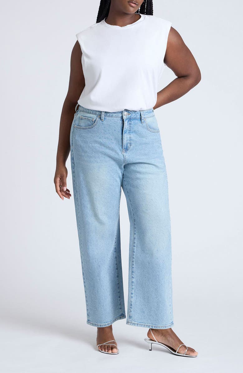 ELOQUII The Naomi Rhinestone Embellished High Waist Straight Leg Jeans, Alternate, color, 