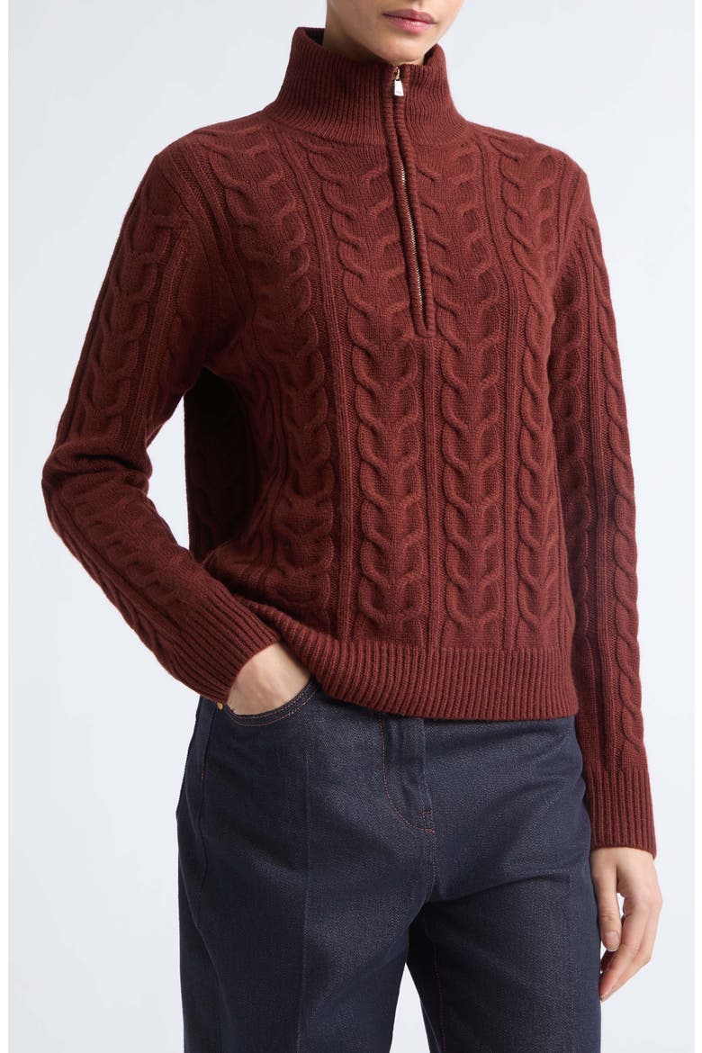 Libero Cable Knit Cashmere Quarter Zip Sweater, Alternate, color, RUST