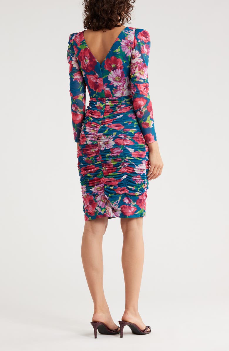 Eliza J Long Sleeve Ruched Skirt Dress, Alternate, color, Teal