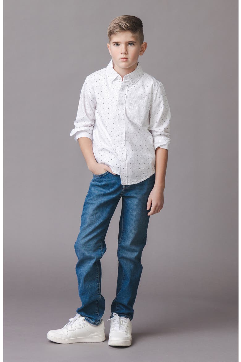 Kids' Organic Long Sleeve Seersucker Shirt, Alternate, color, Delft Dot Seersucker