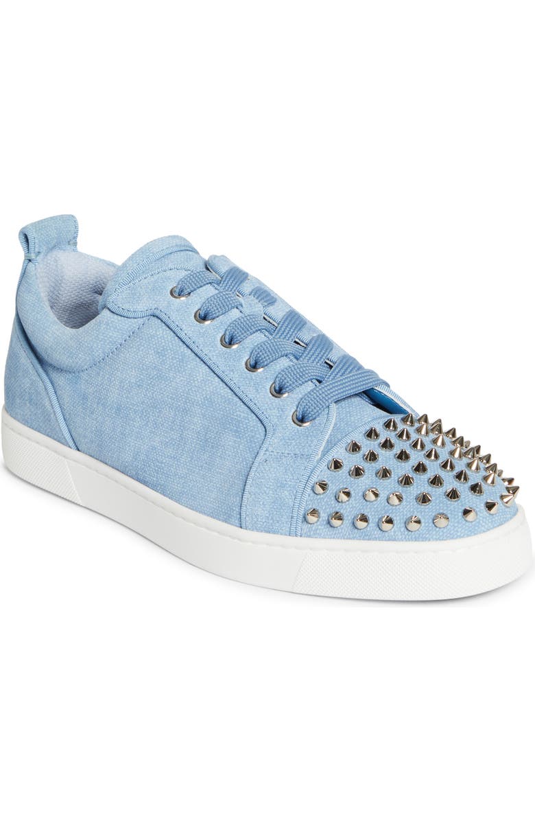 Christian Louboutin Louis Junior Spikes Orlato Sneaker, Main, color, Ceruleo/ Silver