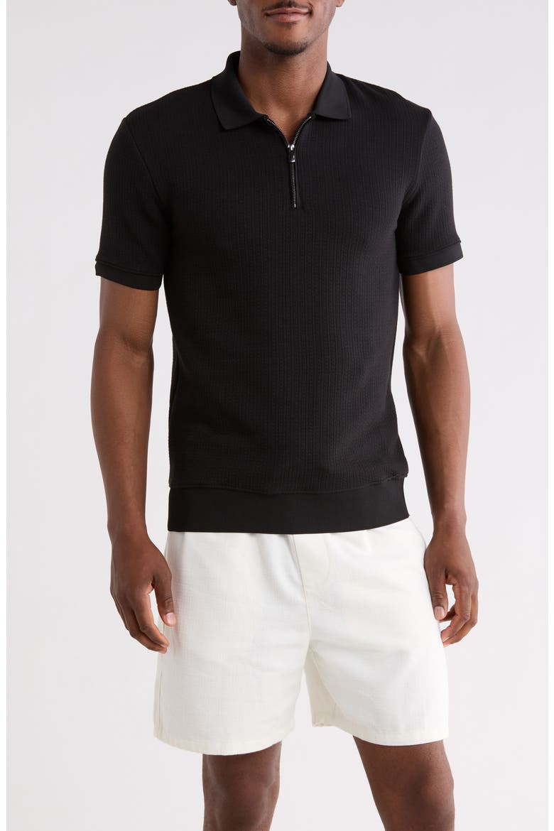 Quarter Zip Knit Polo, Main, color, BLACK