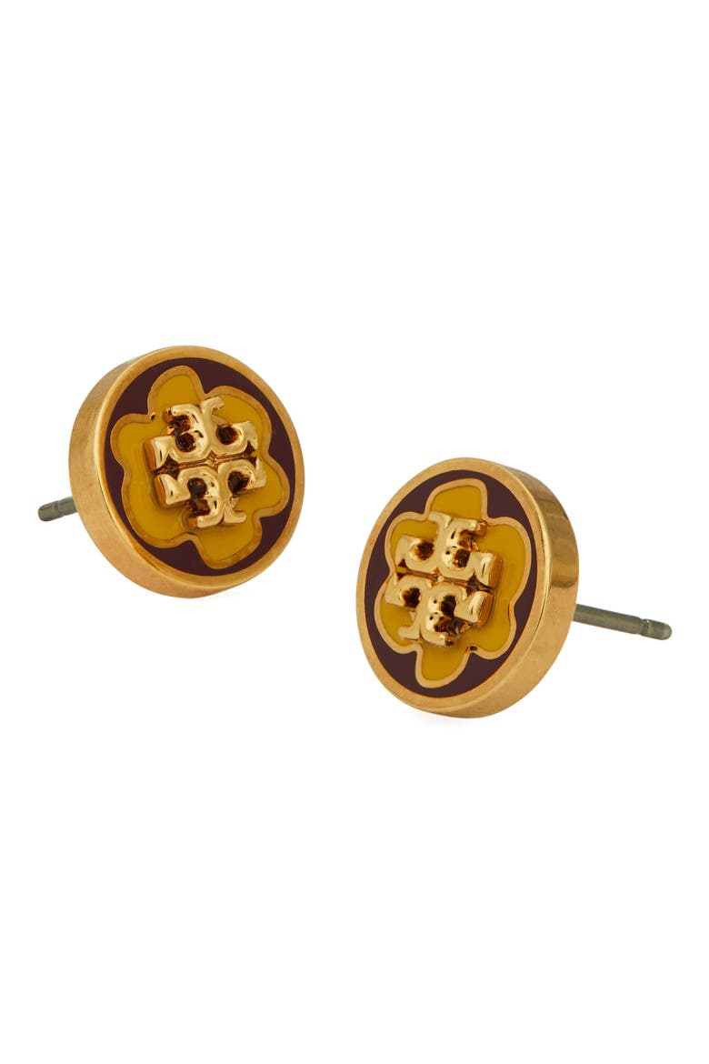 Kira Circle Stud Earrings, Alternate, color, TORY GOLD / BURGUNDY FLOWER