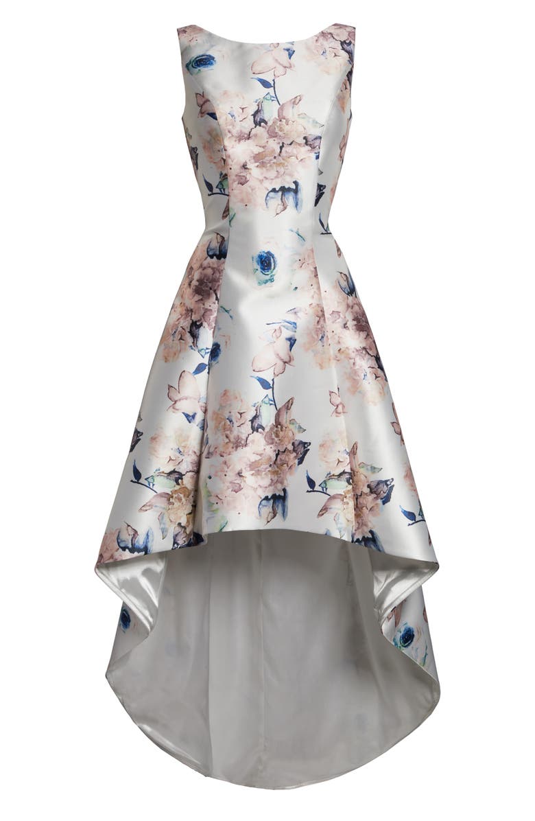 Chi Chi London Winter Floral High/Low Satin Cocktail Dress, Alternate, color, 