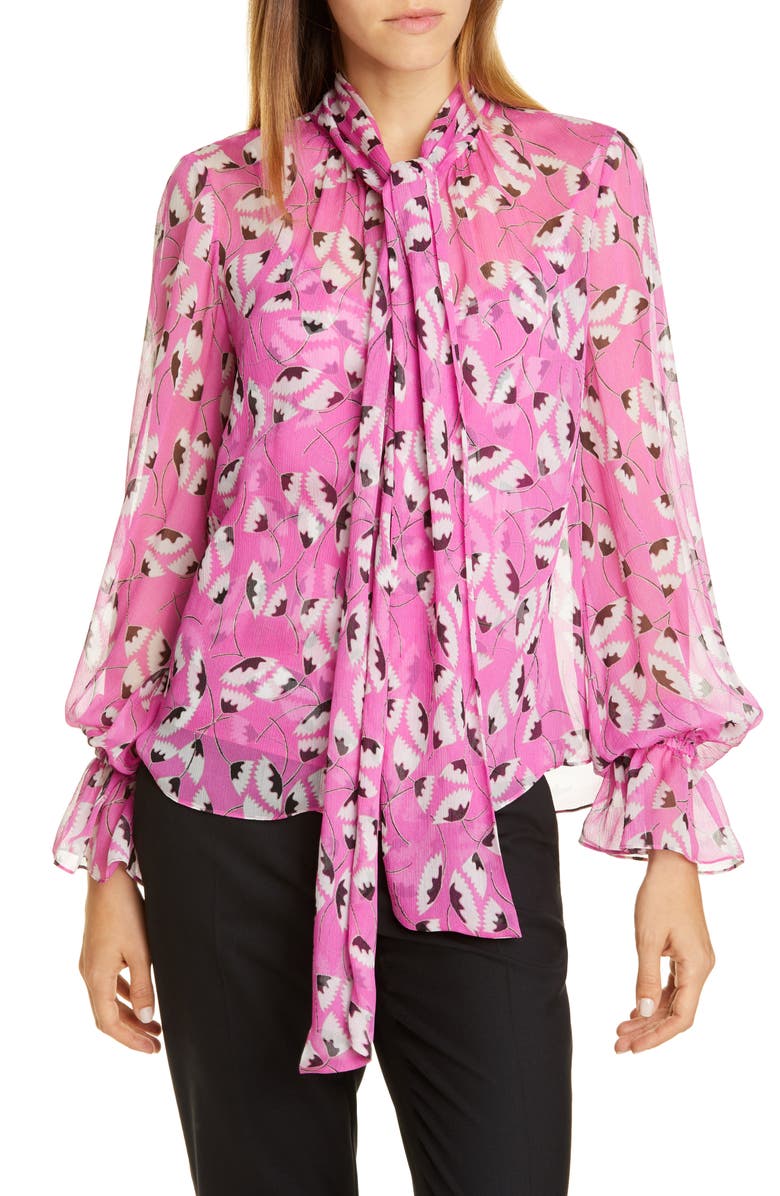 DVF Tina Tie-Neck Silk Blouse, Main, color, 