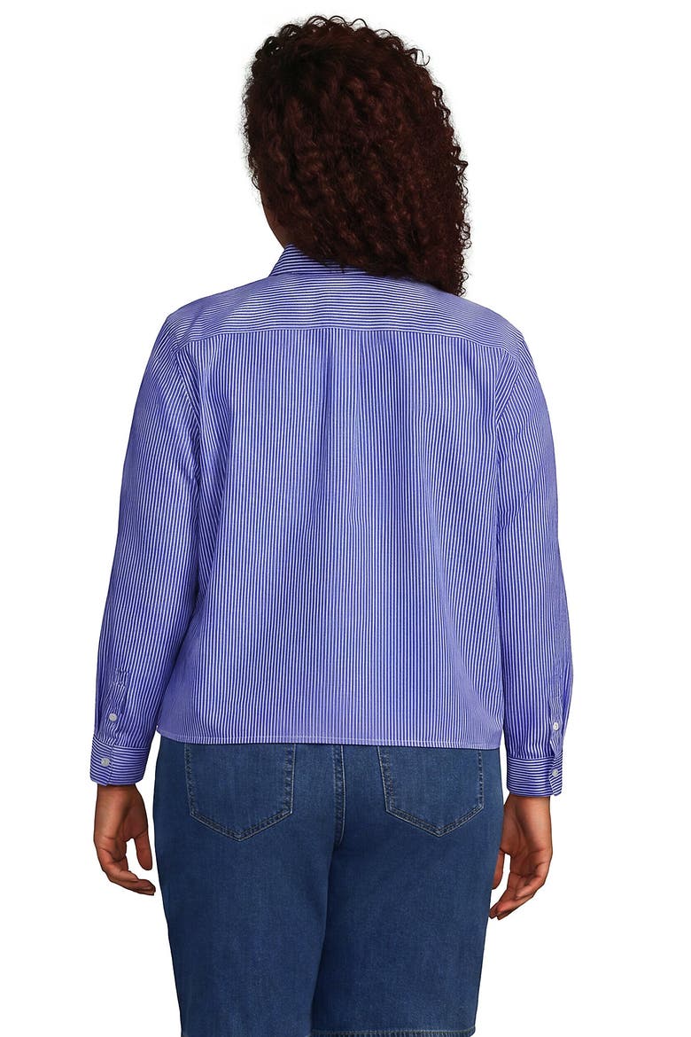 Plus Size No Iron Boxy Cropped Shirt, Alternate, color, Sapphire Gem Thin Stripes