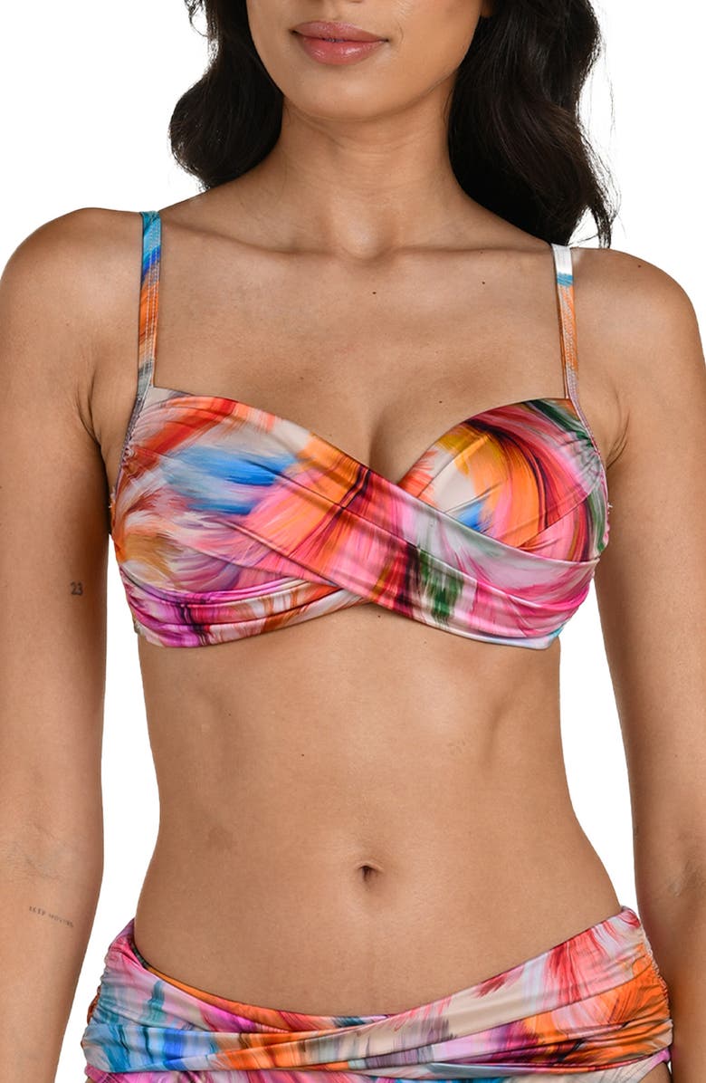 La Blanca Feathered Impression Bikini Top, Main, color, Pink Multi