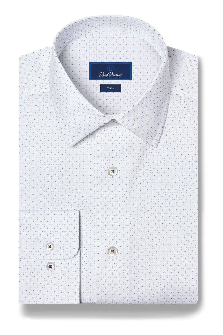Trim Fit Micro Neat Stretch Cotton Dress Shirt, Main, color, WHITE/ BLUE