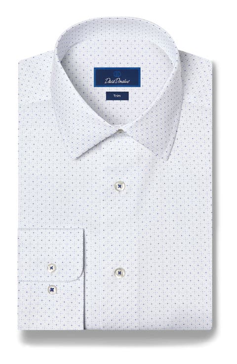 Trim Fit Micro Neat Stretch Cotton Dress Shirt