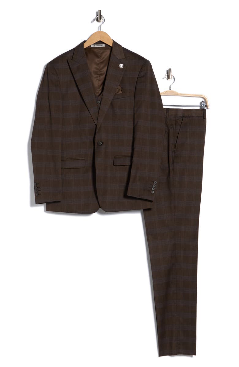 ZEGARIE Glen Plaid Mélange 3-Piece Suit, Alternate, color, Brown