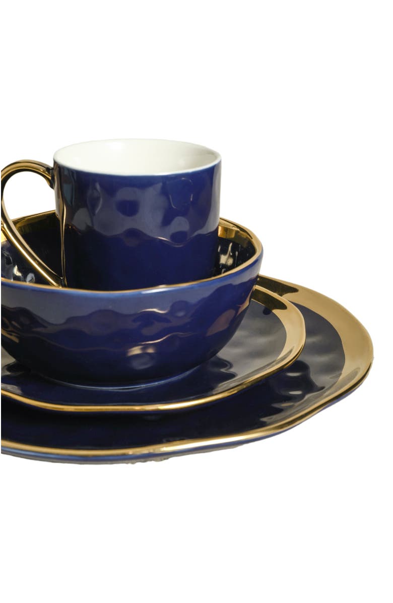 Stone Lain Florian Porcelain 16-Piece Dinnerware Set, Alternate, color, Navy Blue