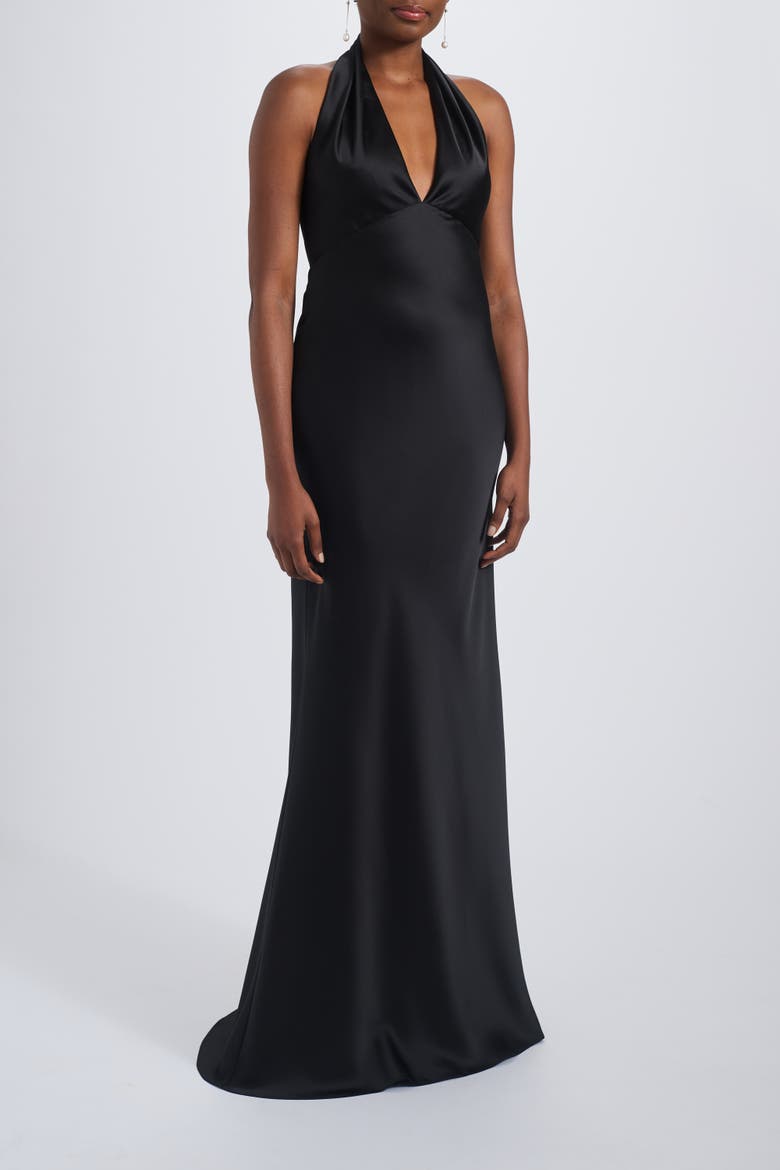 V-neck Fit-to-Flare Halter Gown, Alternate, color, Black
