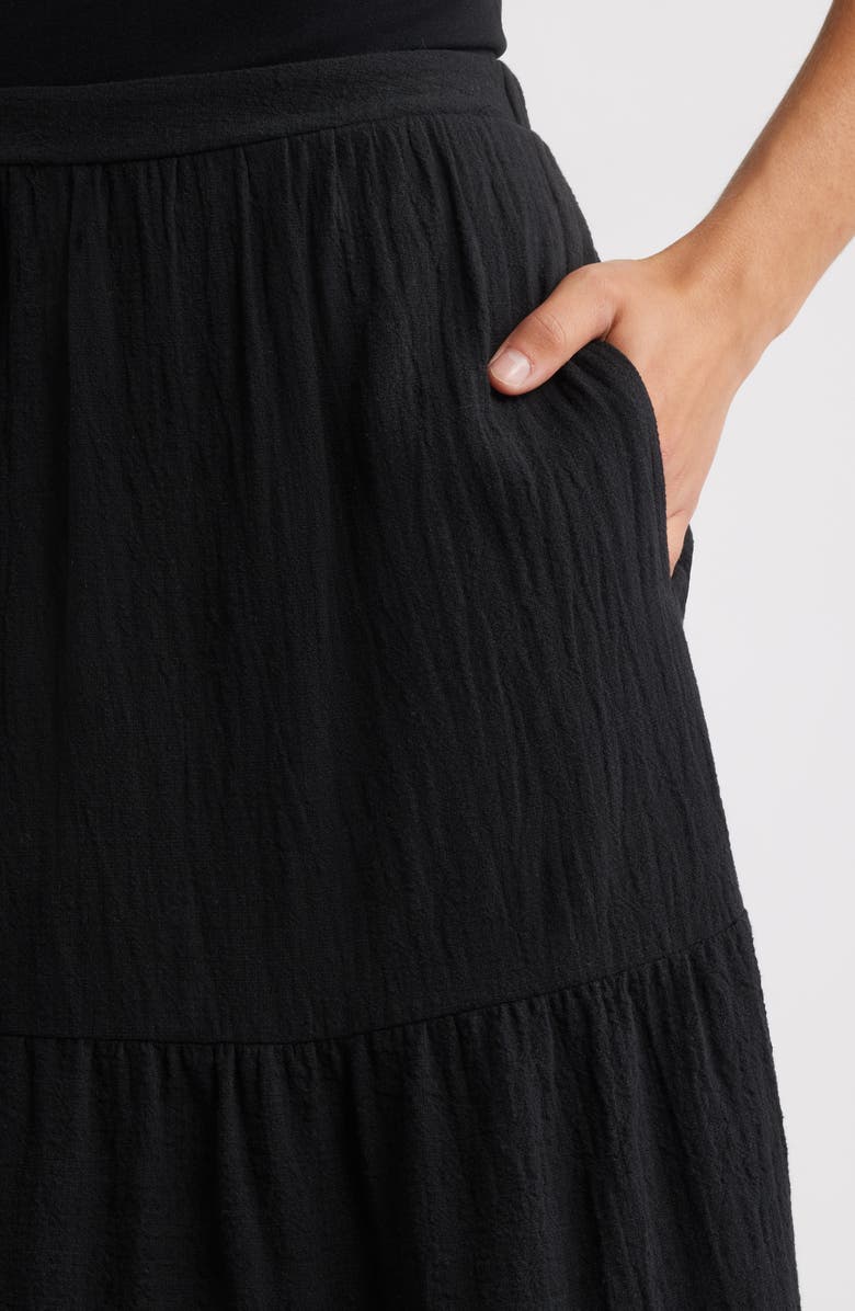 Bobeau Tiered Cotton Maxi Skirt, Alternate, color, Black