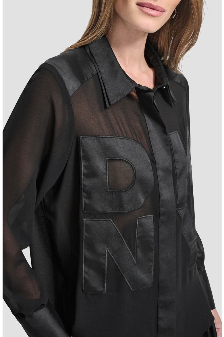 Chiffon Logo Sheer Button-Up Shirt, Alternate, color, BLACK