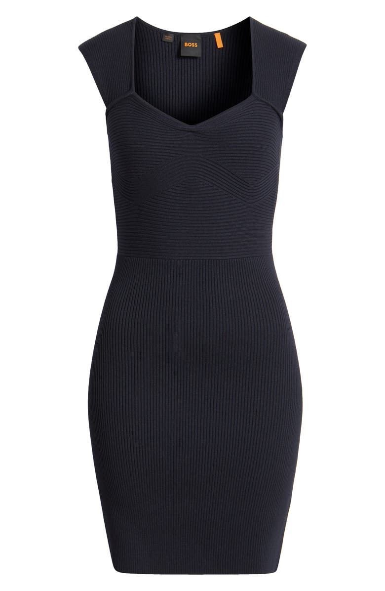 BOSS Orange Forberts Rib Body-Con Dress, Alternate, color, Navy
