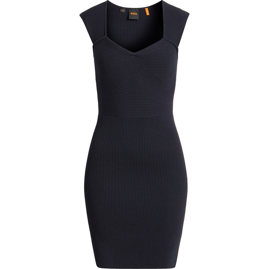 Hugo Boss Boss Orange Forberts Rib Body-con Dress In Navy
