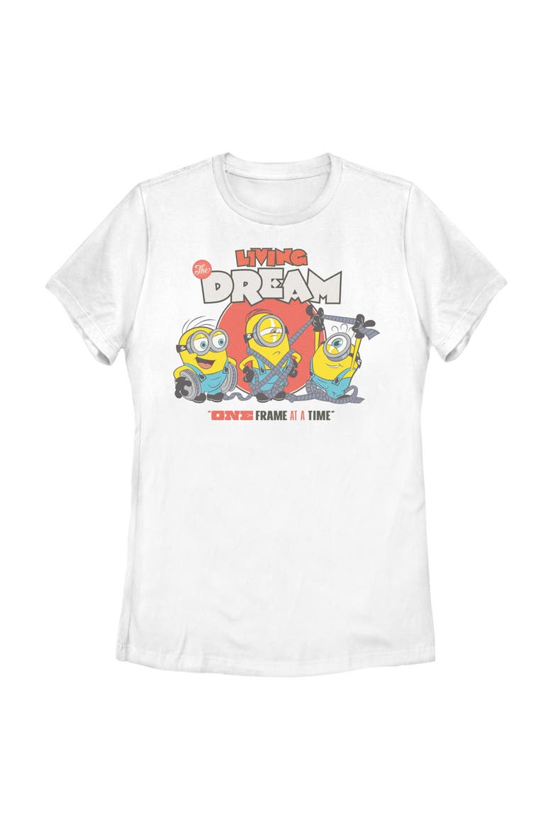 Juniors Minions & Monsters Living The Dream T Shirt, Main, color, White