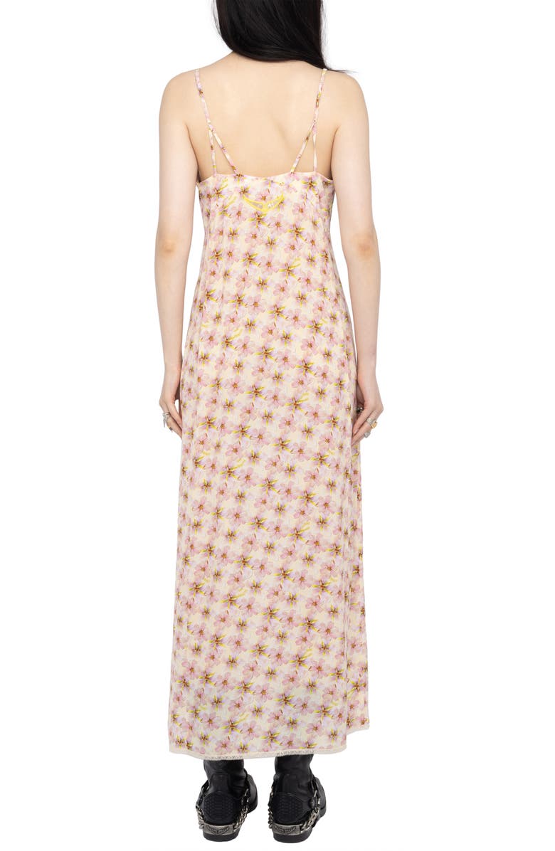 Zadig & Voltaire Ramelil Mirror Flowers Lace Trim Crepe Slipdress, Alternate, color, Pear