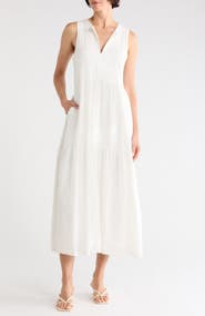 DKNY Jeans Sleeveless Tiered Linen Blend Maxi Dress