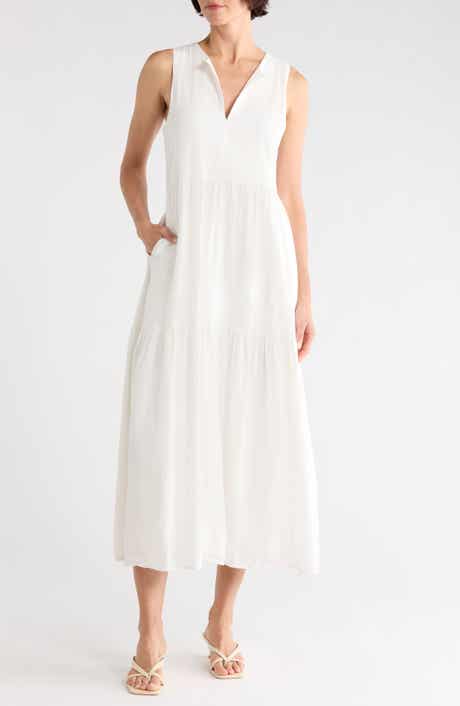 DKNY Jeans Sleeveless Tiered Linen Blend Maxi Dress
