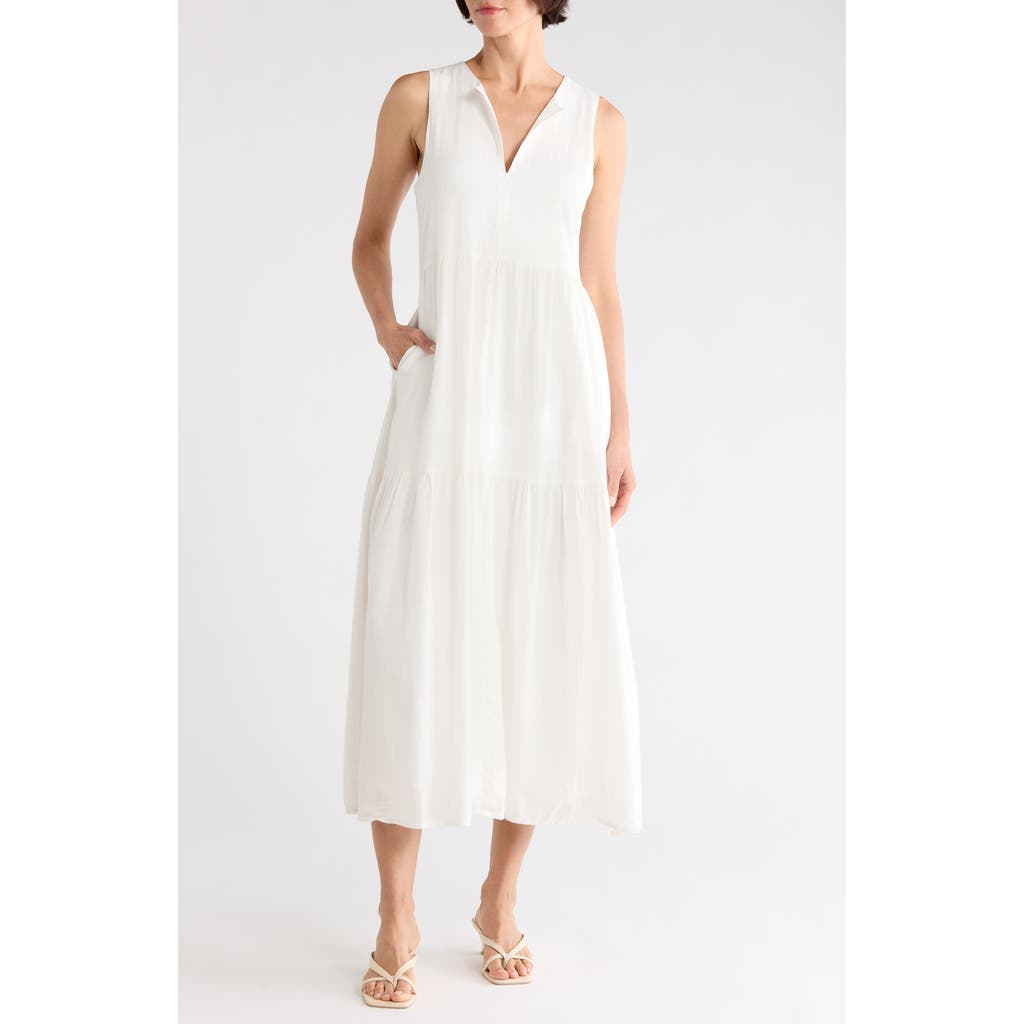 DKNY Jeans Sleeveless Tiered Linen Blend Maxi Dress in Ivory at Nordstrom Rack, Size X-Large