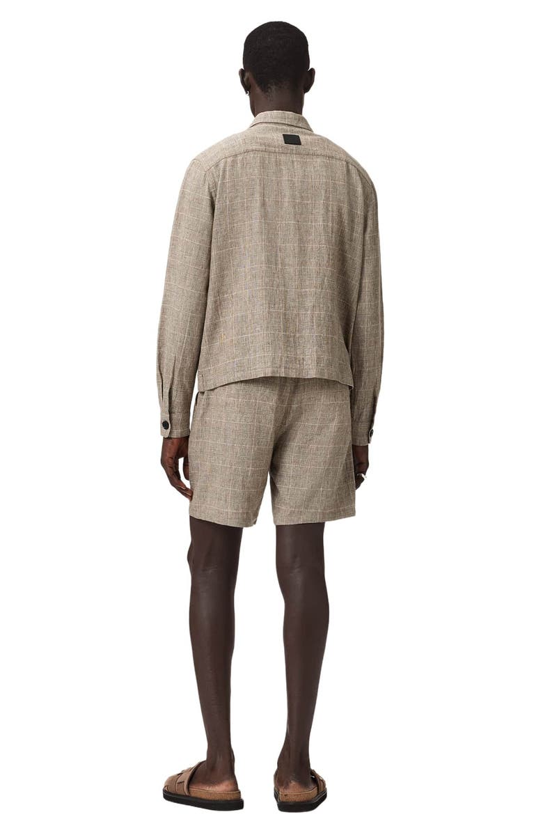 AllSaints Keal Glen Plaid Linen Blend Shorts, Alternate, color, Sediment Brown