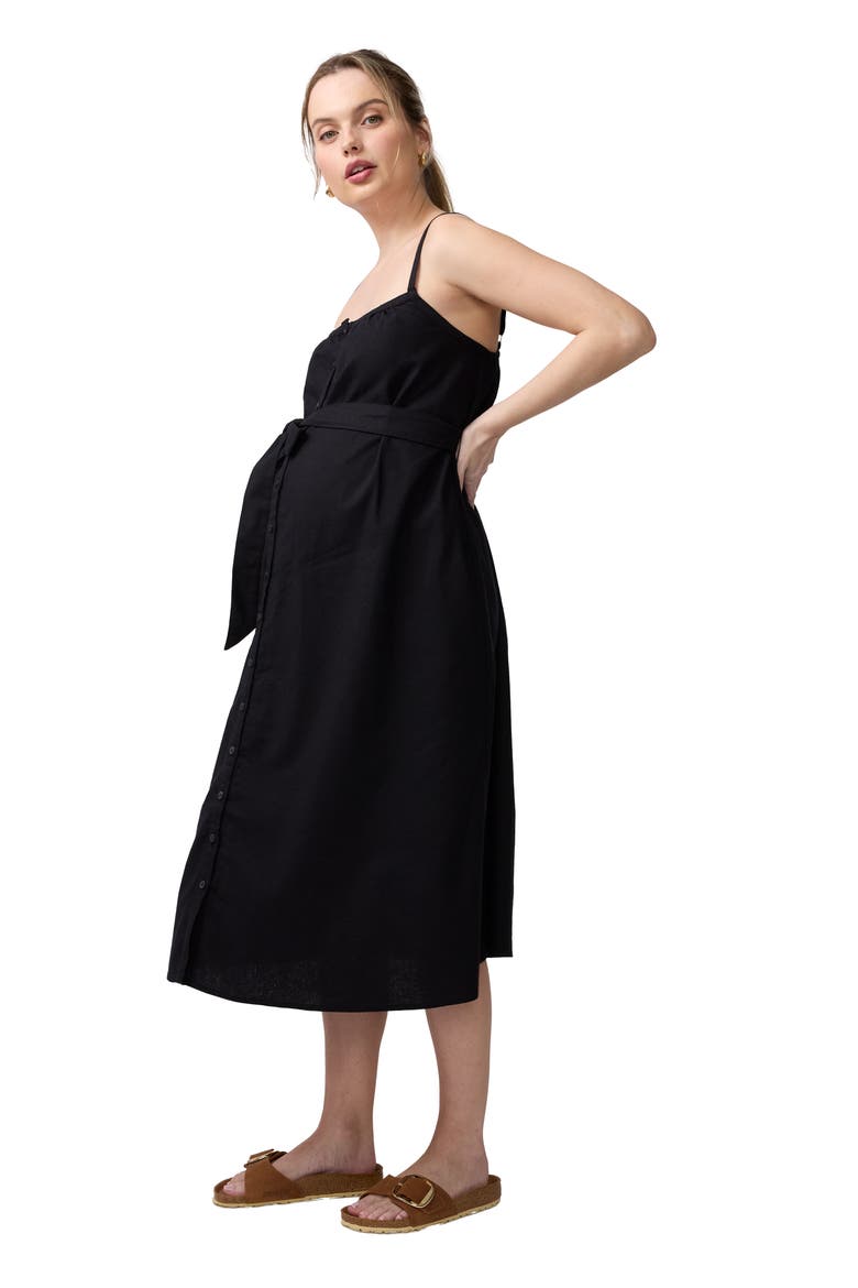 Sleeveless Button Front Midi Dress, Alternate, color, Black