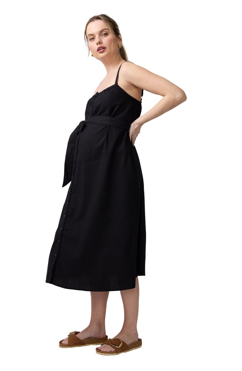 Ingrid & Isabel Sleeveless Button Front Midi Dress, Alternate, color, Black