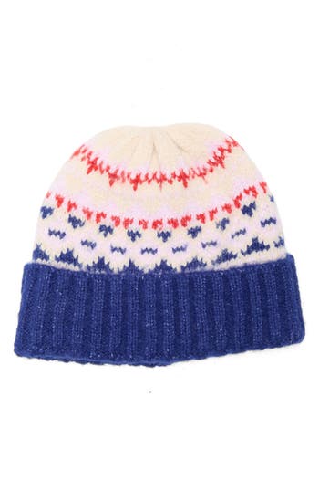 Vince Camuto Brushed Fair Isle Beanie In Blue