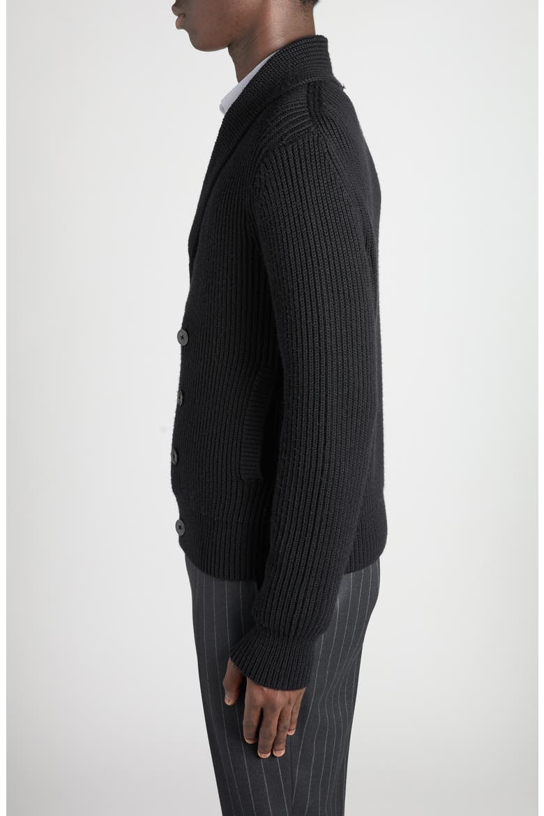 Double Breasted Shawl Collar Wool & Silk Cardigan, Alternate, color, LB999 BLACK