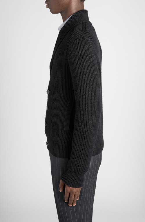 Tom Ford Shawl Collar Double-breasted Front Pockets Ribbed Texture In Black