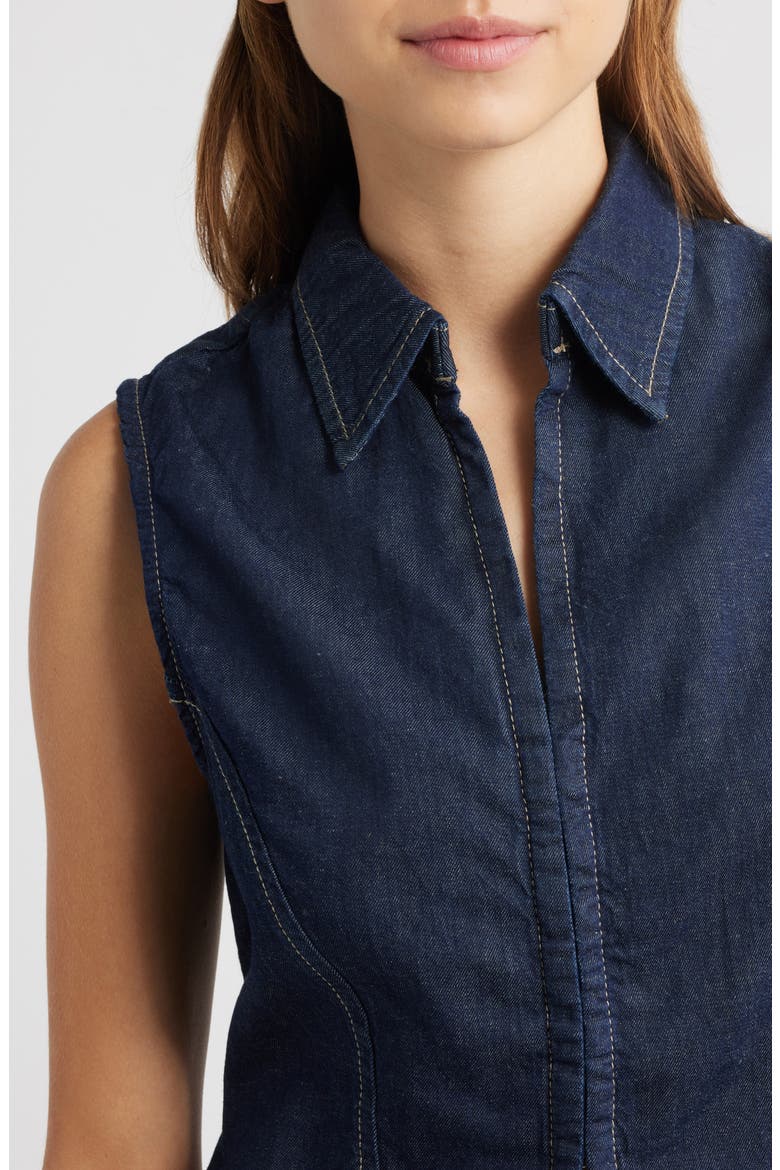 Maria Collared Cotton & Linen Denim Top, Alternate, color, OPEN BLUE