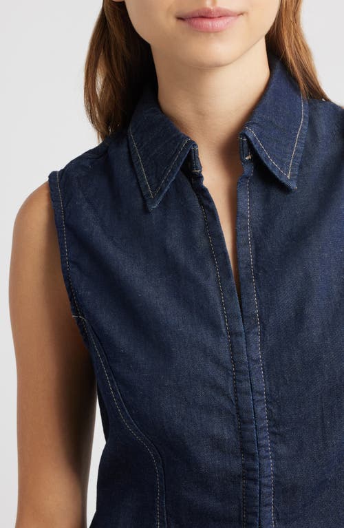 Mango Maria Collared Cotton & Linen Denim Top In Blue