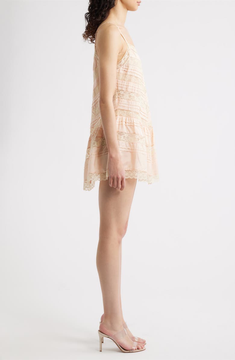 LoveShackFancy Bessette Lace Detail Silk Minidress, Alternate, color, 
