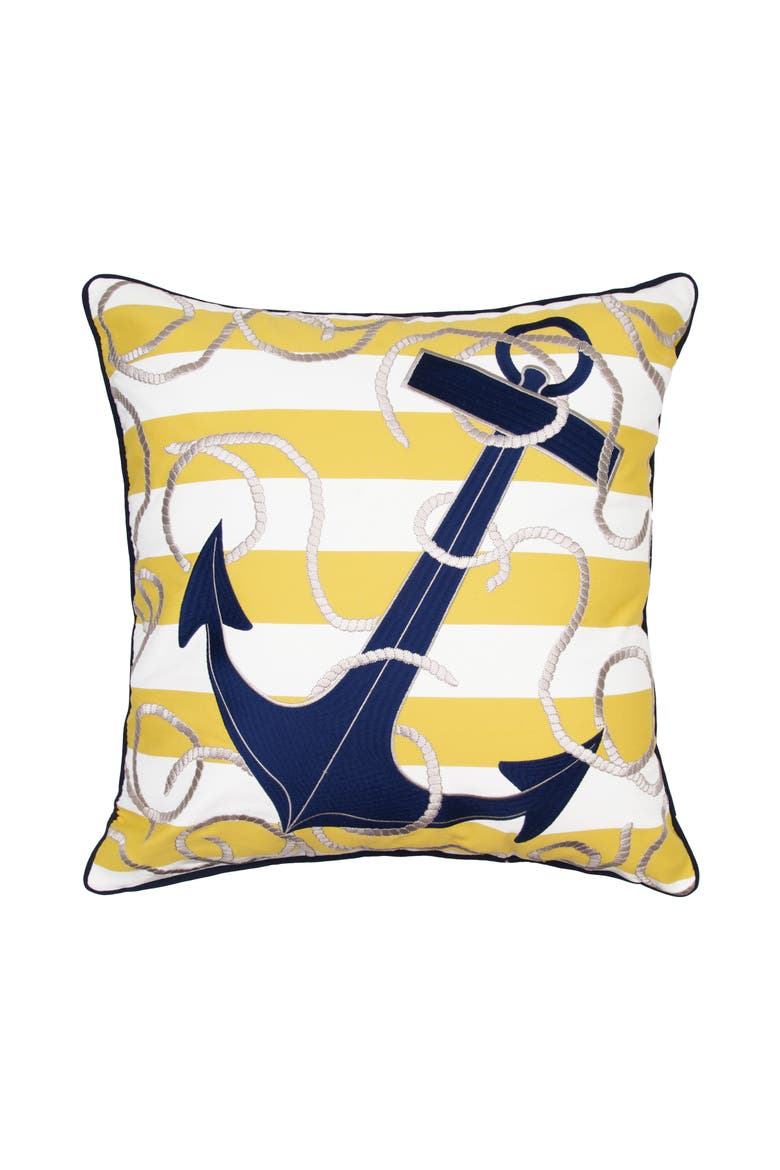 Yellow Stripe Blue Anchor Indoor/Outdoor Accent Pillow, Main, color, Yellow