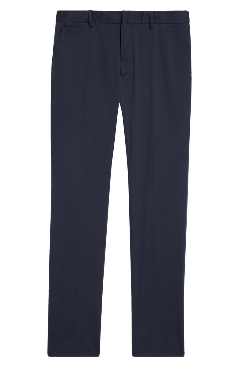 ZEGNA Flat Front Stretch Cotton Gabardine Trousers, Alternate, color, Navy