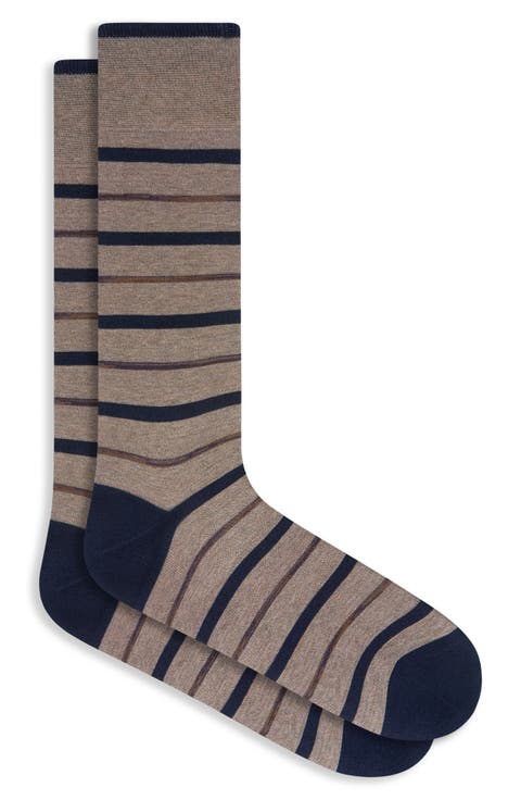 Stripe Mercerized Cotton Blend Dress Socks