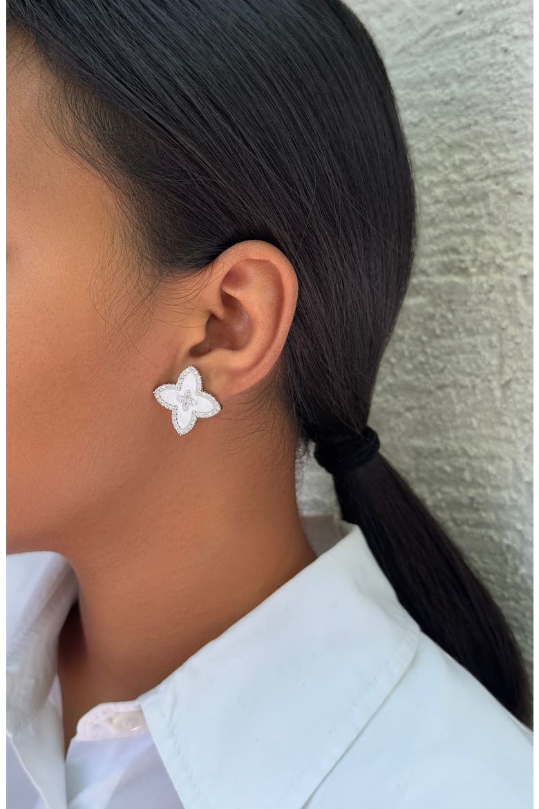Cubic Zirconia Flower Stud Earrings, Alternate, color, WHITE