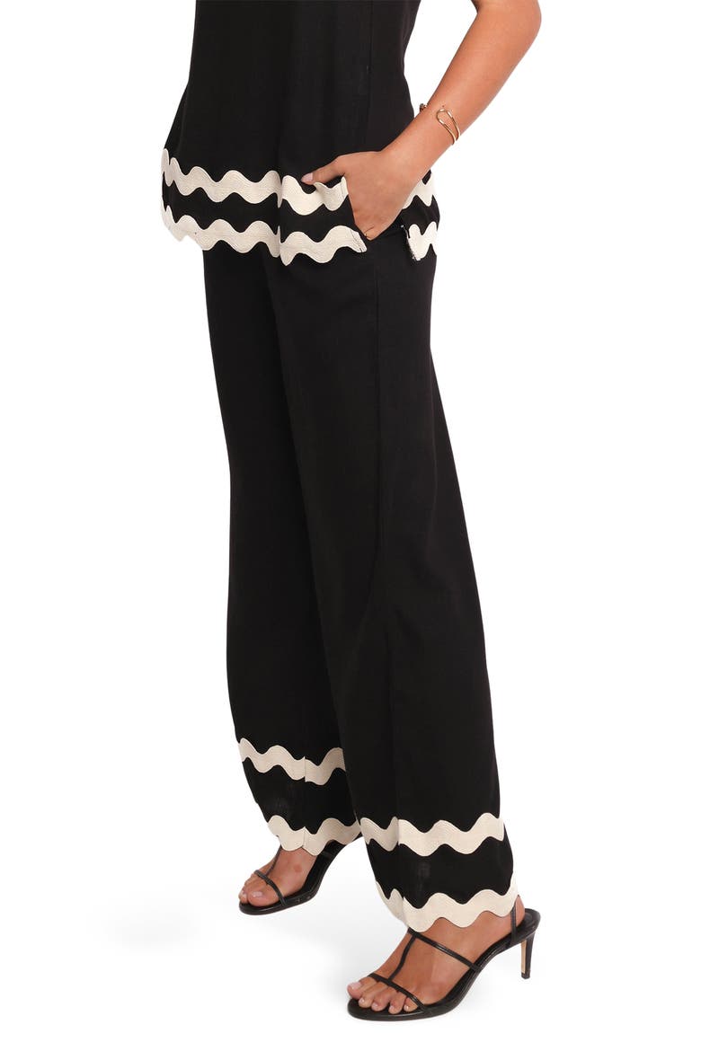 Taliah Rickrack Trim Wide Leg Pants, Alternate, color, BLACK