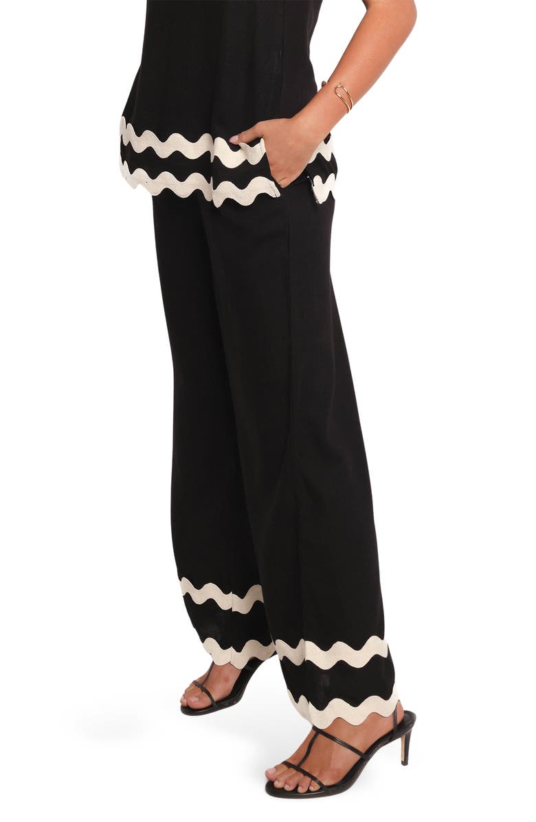 Petal & Pup Taliah Rickrack Trim Wide Leg Pants, Alternate, color, Black