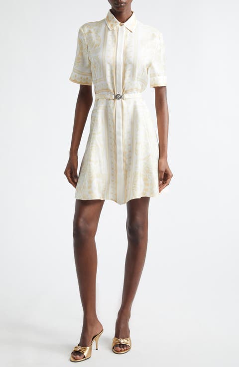Barocco Foulard Belted Silk Dress