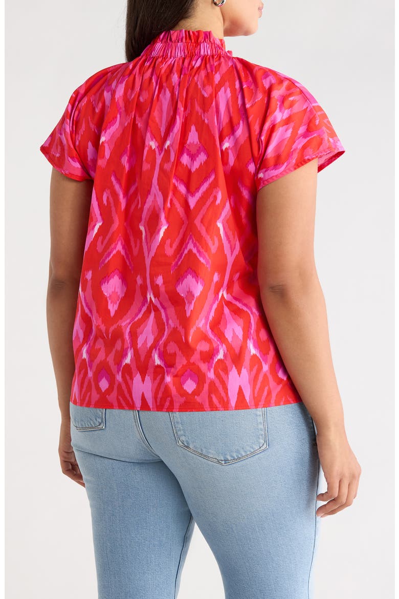 Blevin Ikat Patma Button-Up Mock Neck Top, Alternate, color, RED-PINK-COMBO