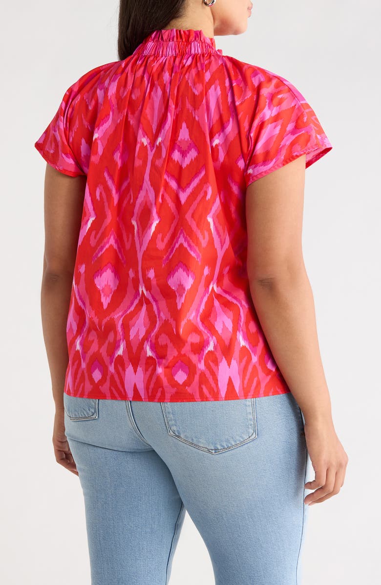 SUGARLIPS Blevin Ikat Patma Button-Up Mock Neck Top, Alternate, color, Red-Pink-Combo